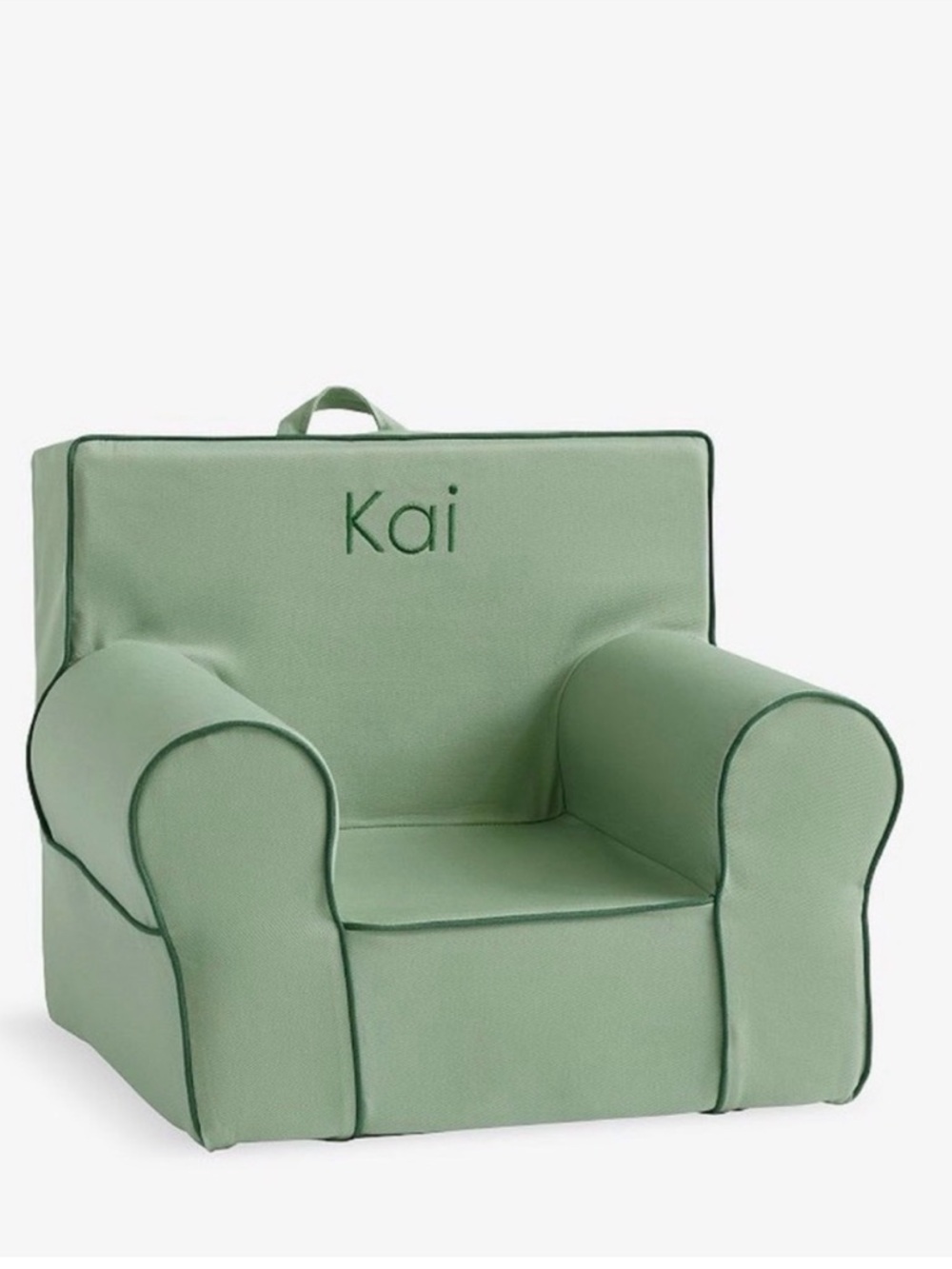My First Anywhere Chair - slip cover - Sage green w/ forest green piping “James”
